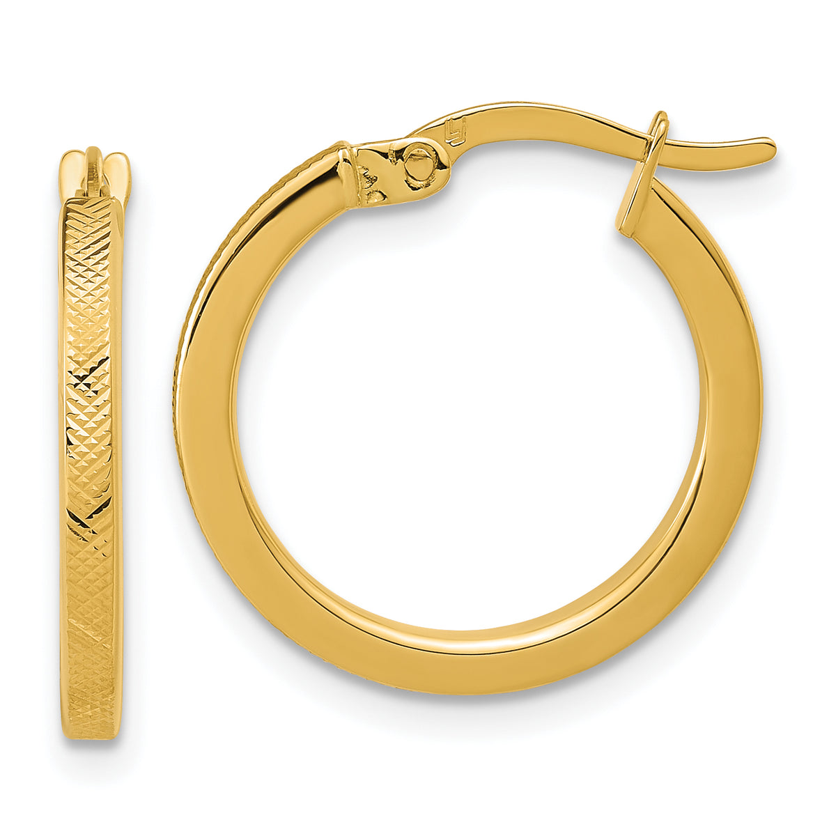 14K Polished and Textured Round Hoop Earrings