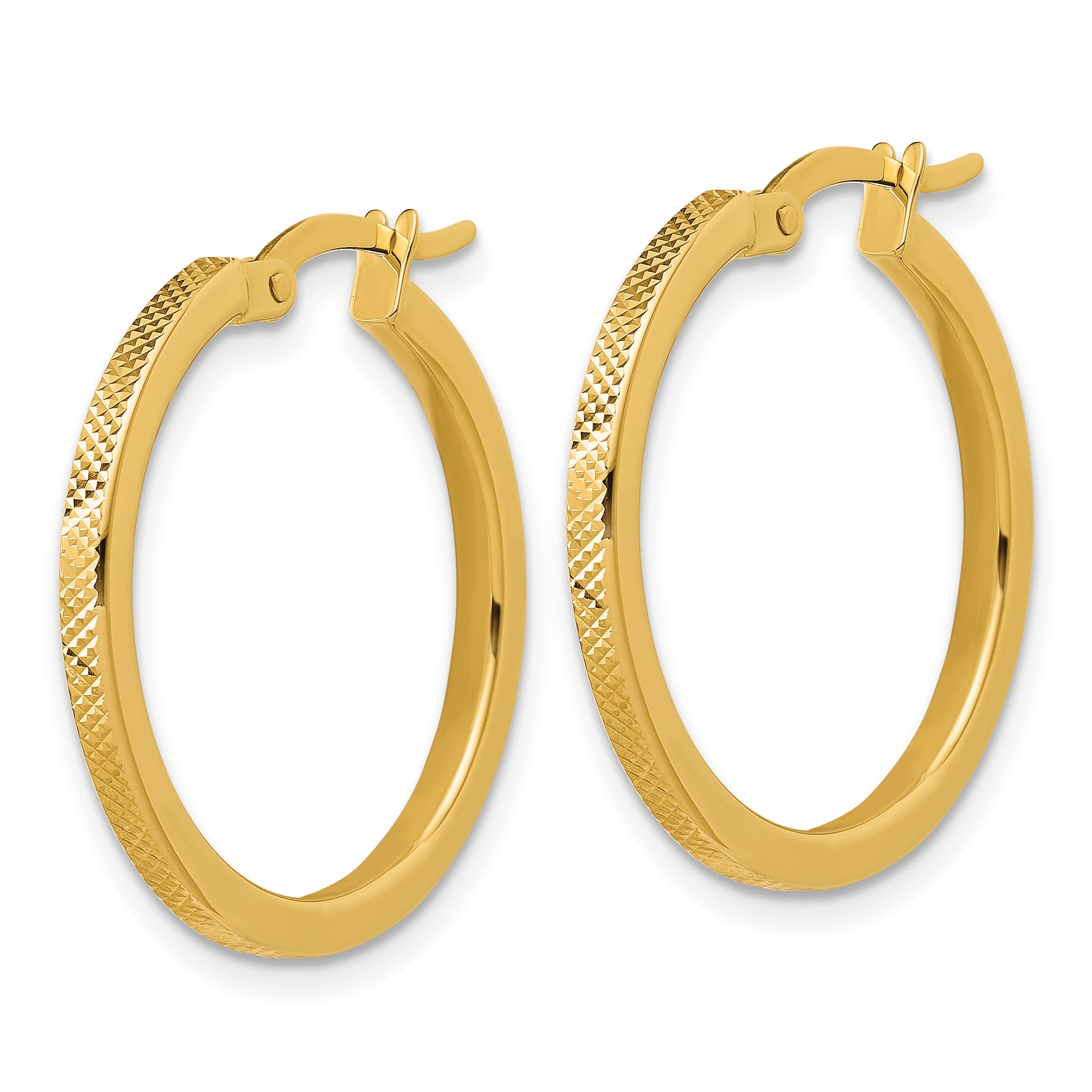 14K Polished and Textured Round Hoop Earrings Secondary image
