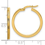 14K Polished and Textured Round Hoop Earrings