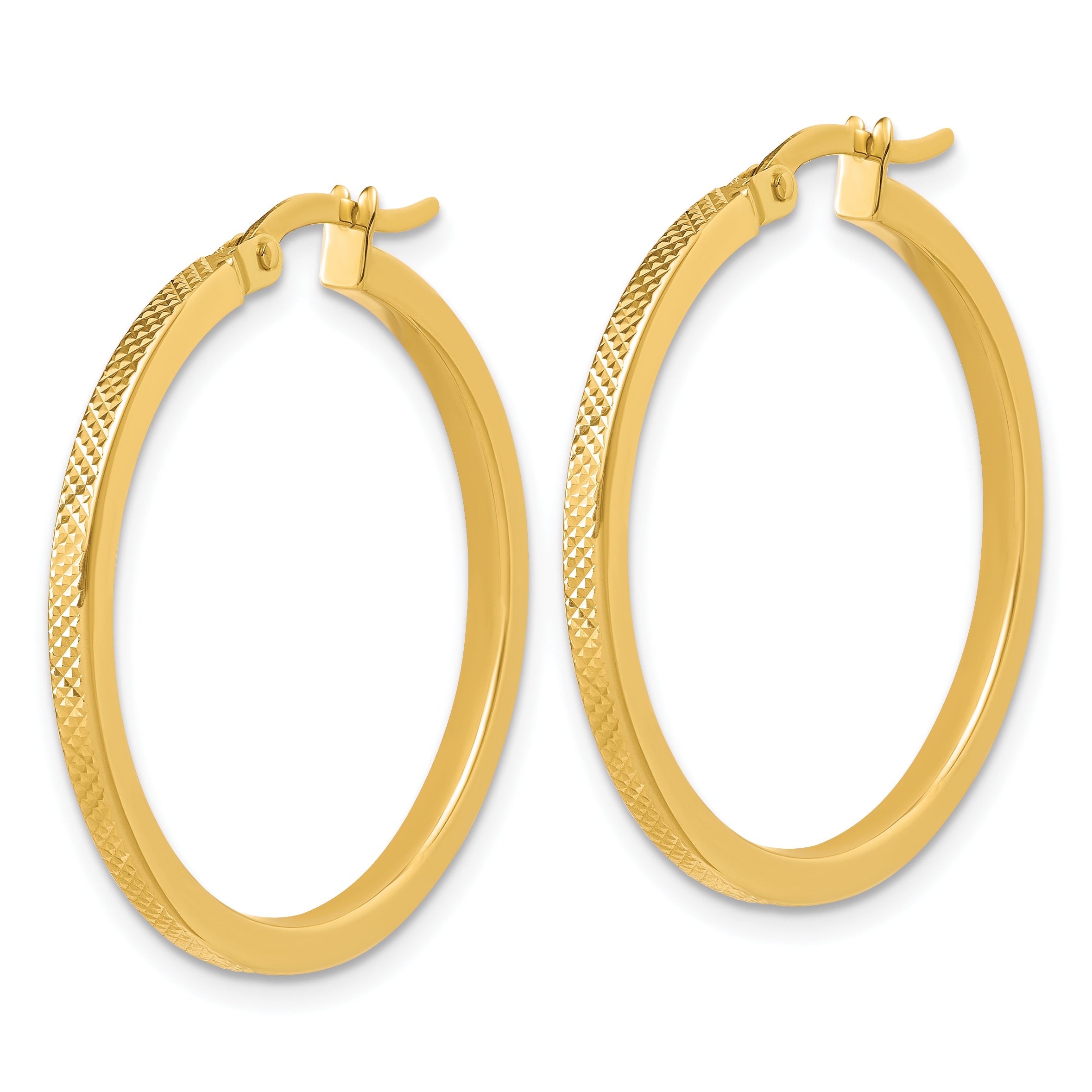 14K Polished and Textured Round Hoop Earrings Secondary image