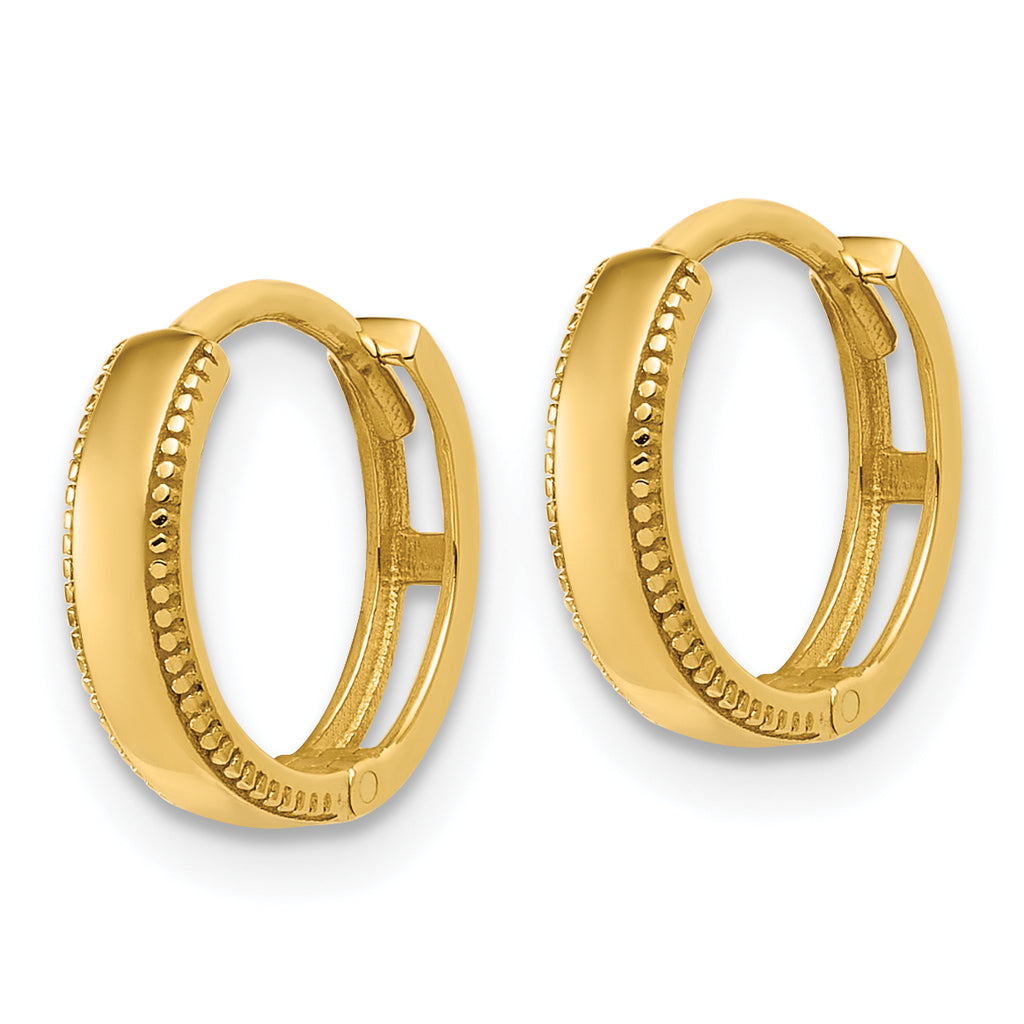 14K Polished Textured Huggie Hoop Earrings