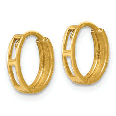 14K Polished Textured Huggie Hoop Earrings
