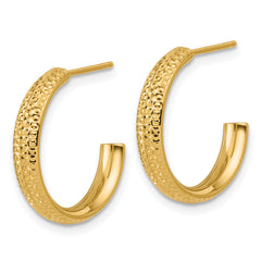 14K Polished and Diamond-cut  J-Hoop Post Earrings