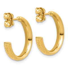 14K Polished and Diamond-cut  J-Hoop Post Earrings