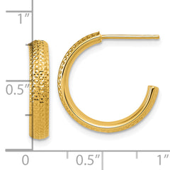 14K Polished and Diamond-cut  J-Hoop Post Earrings