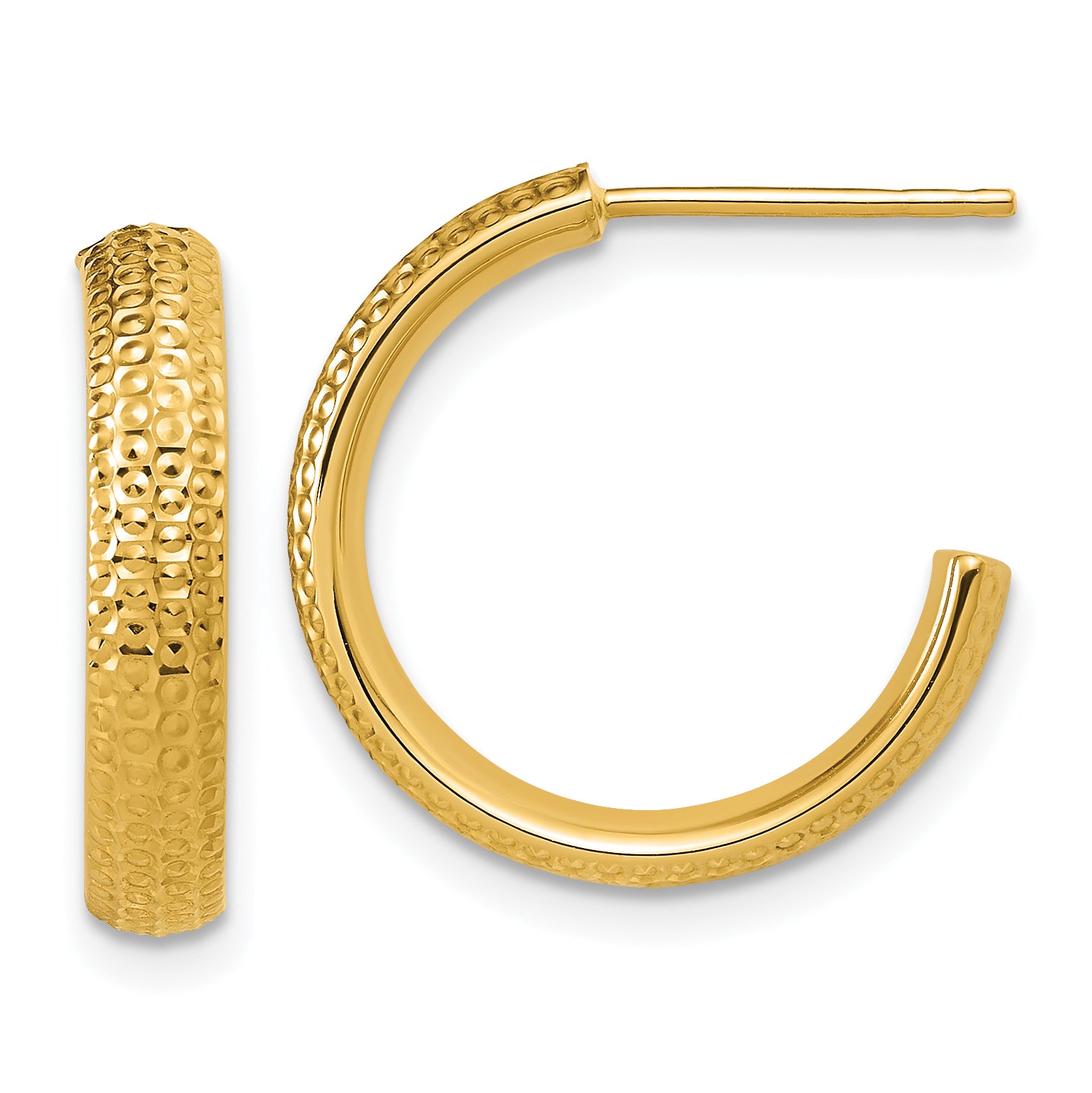 14K Polished and Diamond-cut  J-Hoop Post Earrings Main image
