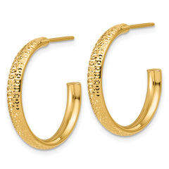 14K Polished and Diamond-cut  J-Hoop Post Earrings