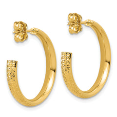 14K Polished and Diamond-cut  J-Hoop Post Earrings