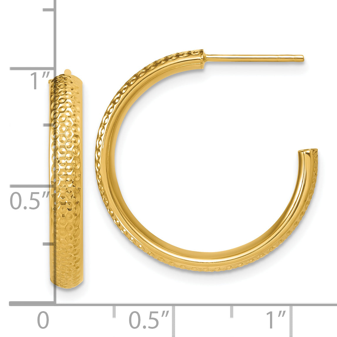 14K Polished and Diamond-cut  J-Hoop Post Earrings