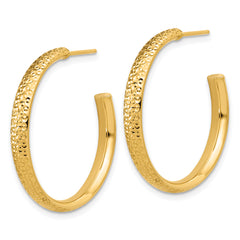14K Polished and Diamond-cut  J-Hoop Post Earrings