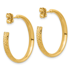 14K Polished and Diamond-cut  J-Hoop Post Earrings
