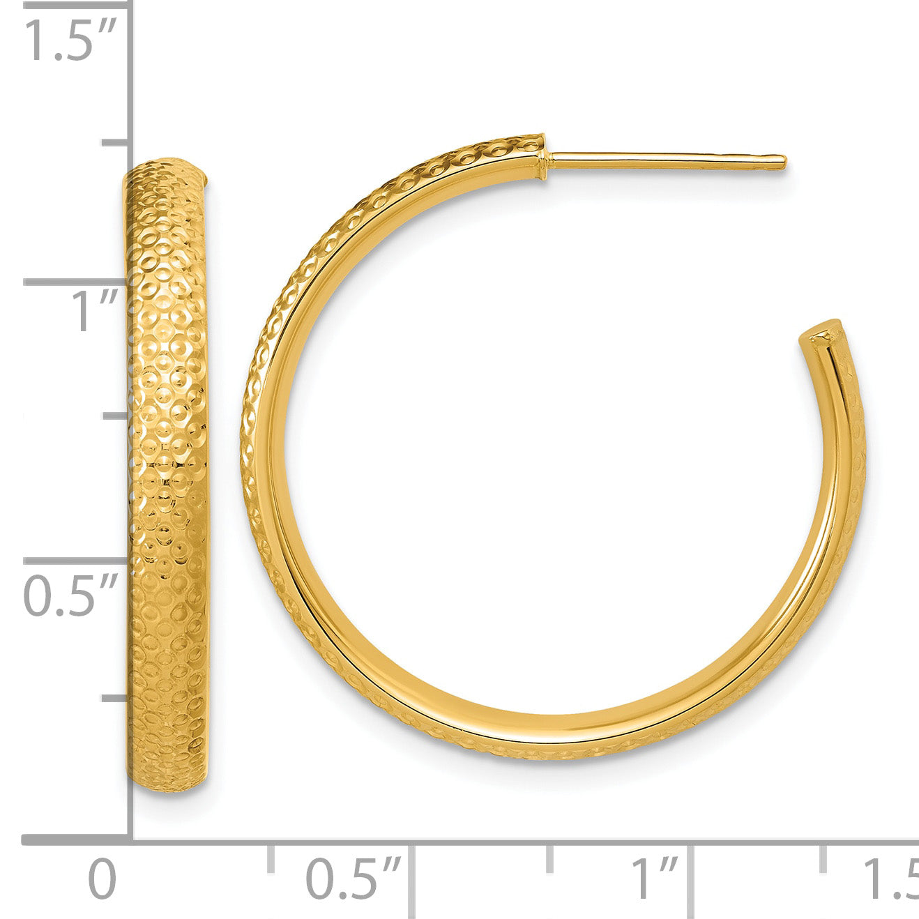 14K Polished and Diamond-cut  J-Hoop Post Earrings