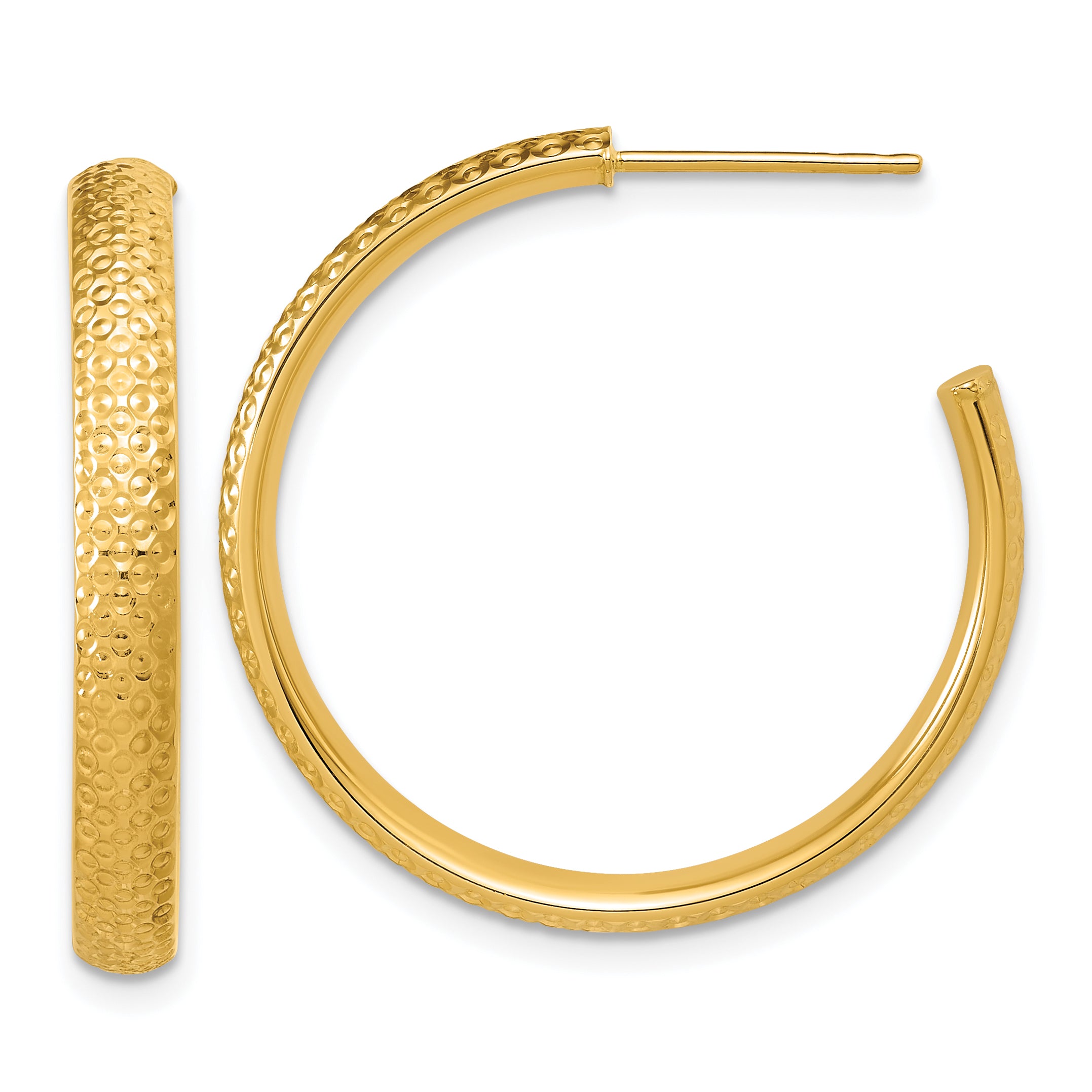 14K Polished and Diamond-cut  J-Hoop Post Earrings Main image