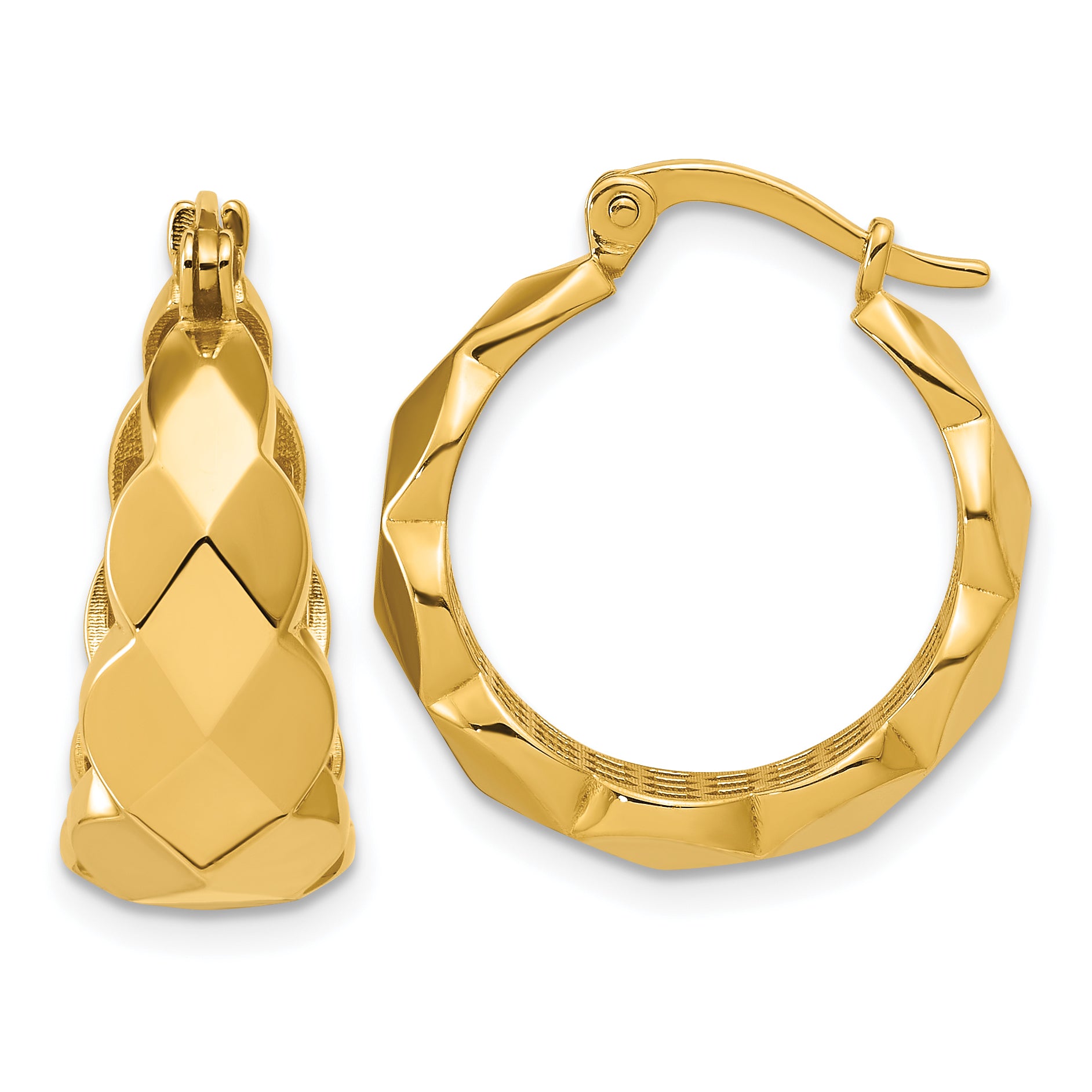 14K Polished Faceted Hoop Earrings