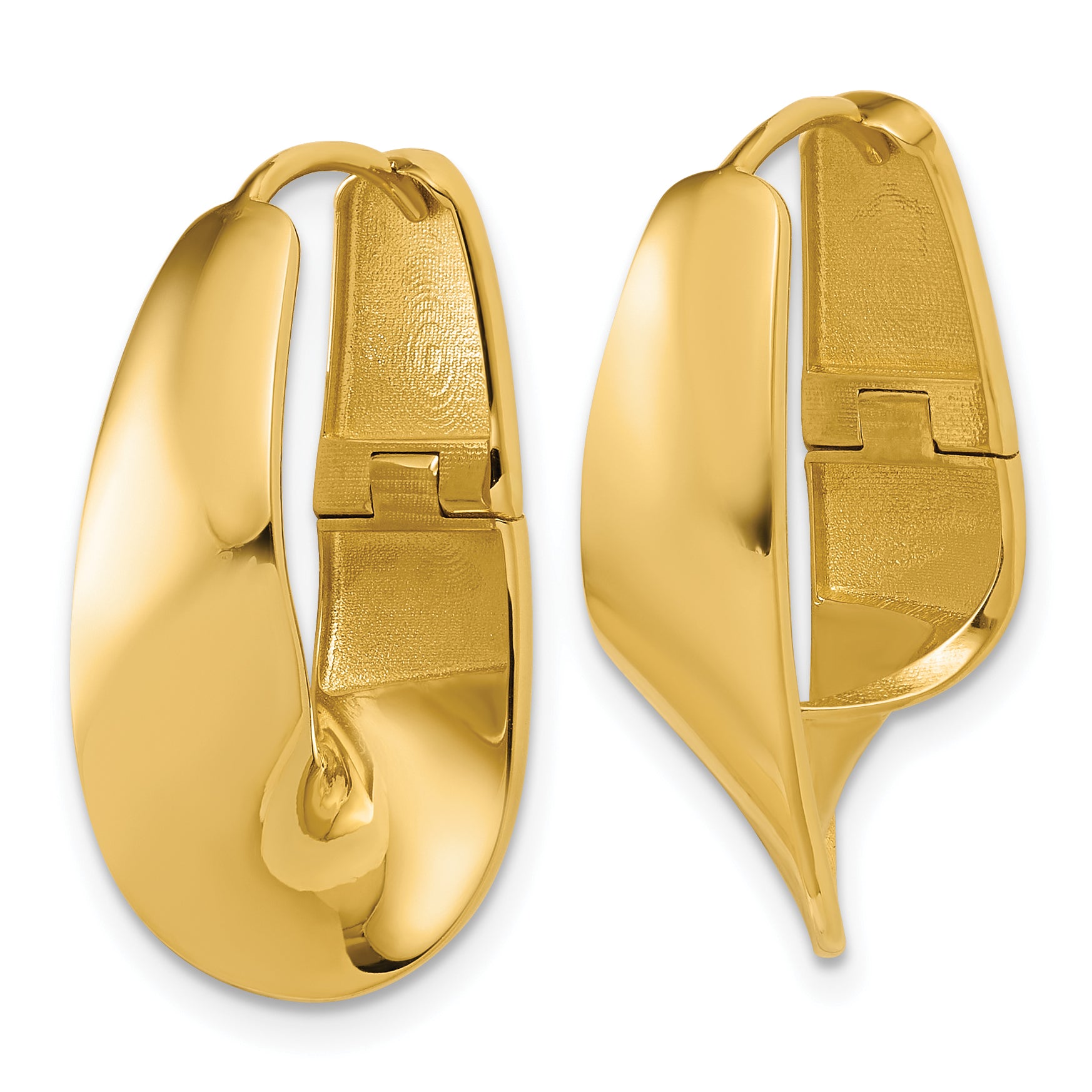 14K Polished Fancy Wave Hinged Hoop Earrings