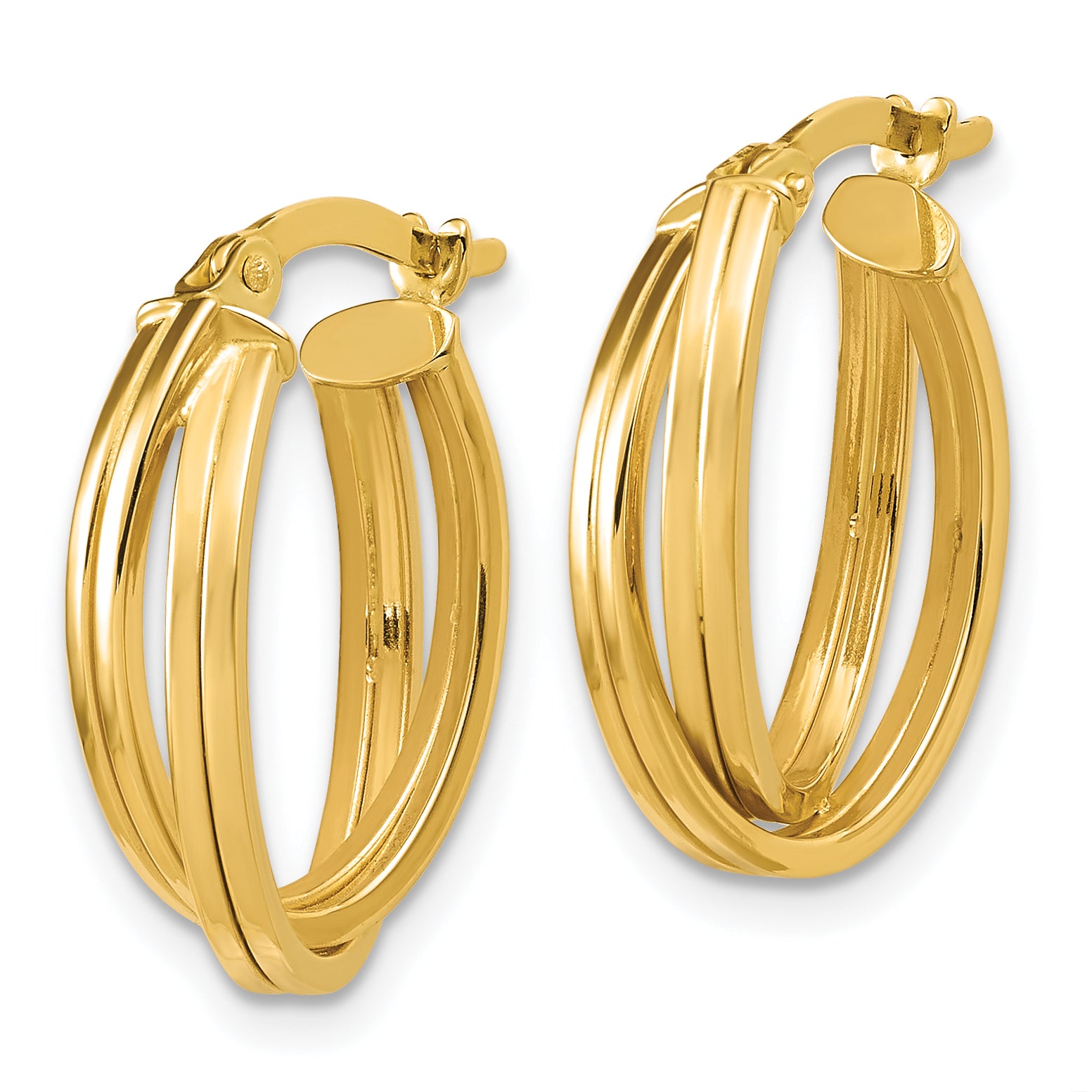 14K Polished Grooved and Twisted Oval Hoop Earrings Secondary image