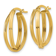 14K Polished and Grooved Oval Twist Hoop Earrings