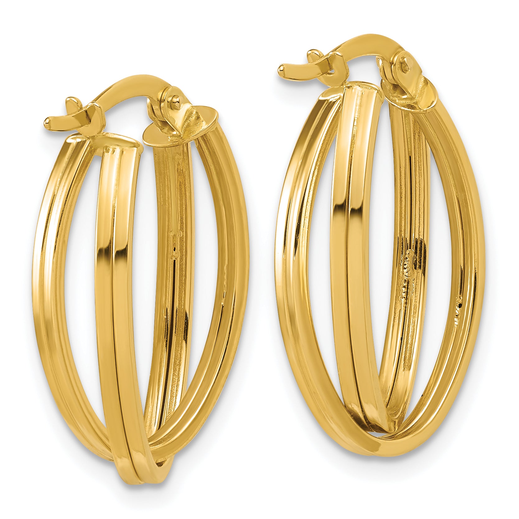 14K Polished and Grooved Oval Twist Hoop Earrings