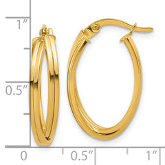 14K Polished and Grooved Oval Twist Hoop Earrings