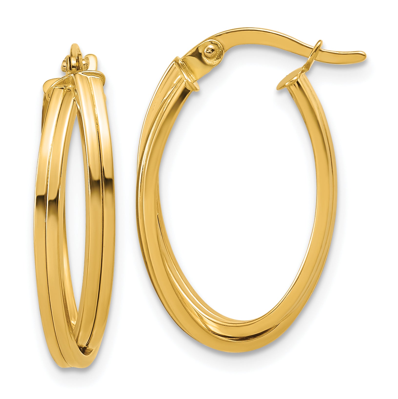 14K Polished and Grooved Oval Twist Hoop Earrings