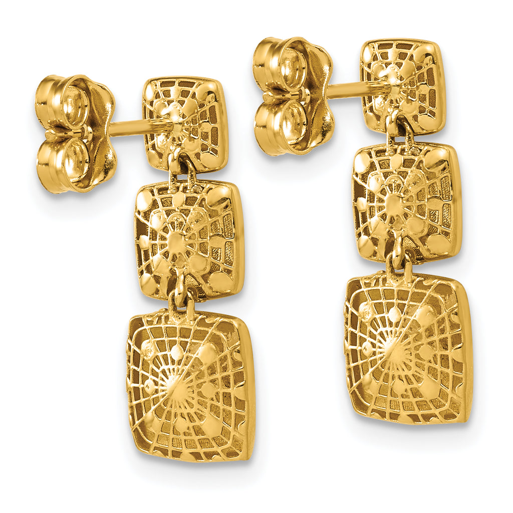 14K Polished Square Dangle Post Earrings