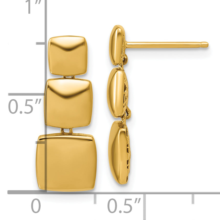 14K Polished Square Dangle Post Earrings