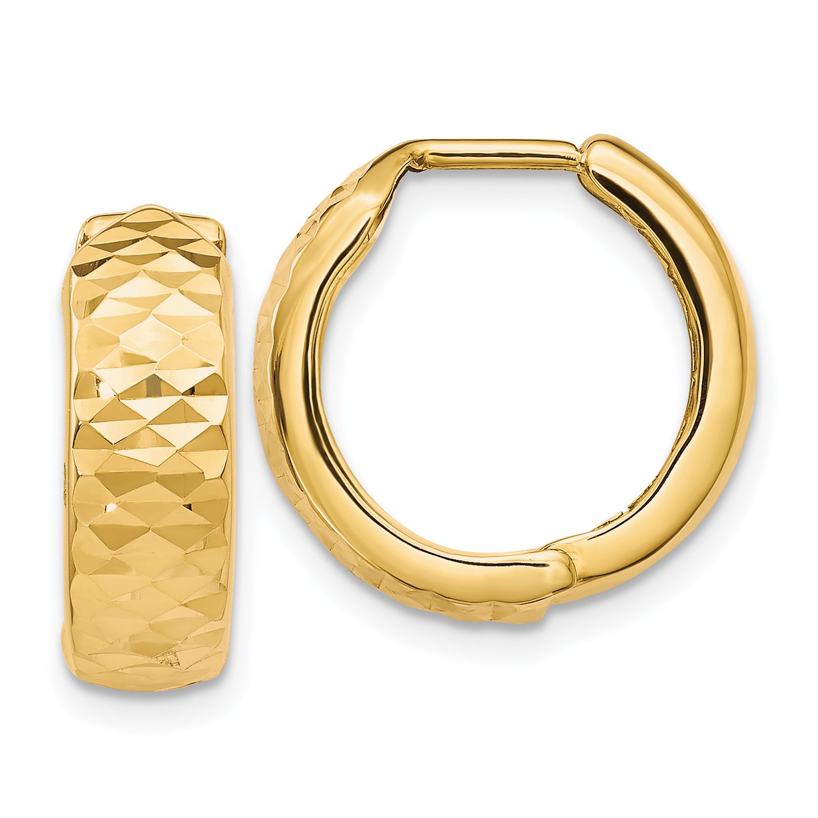 14K Polished and D/C Hinged Hoop Earrings