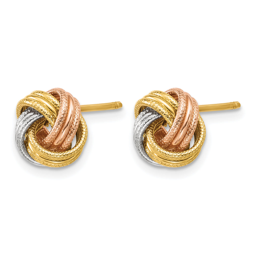 14K Tri-Color Gold Textured Love Knot Button Earrings, 9mm