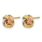 14K Tri-Color Gold Textured Love Knot Button Earrings, 9mm