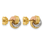 14K Tri-Color Gold Textured Love Knot Button Earrings, 9mm