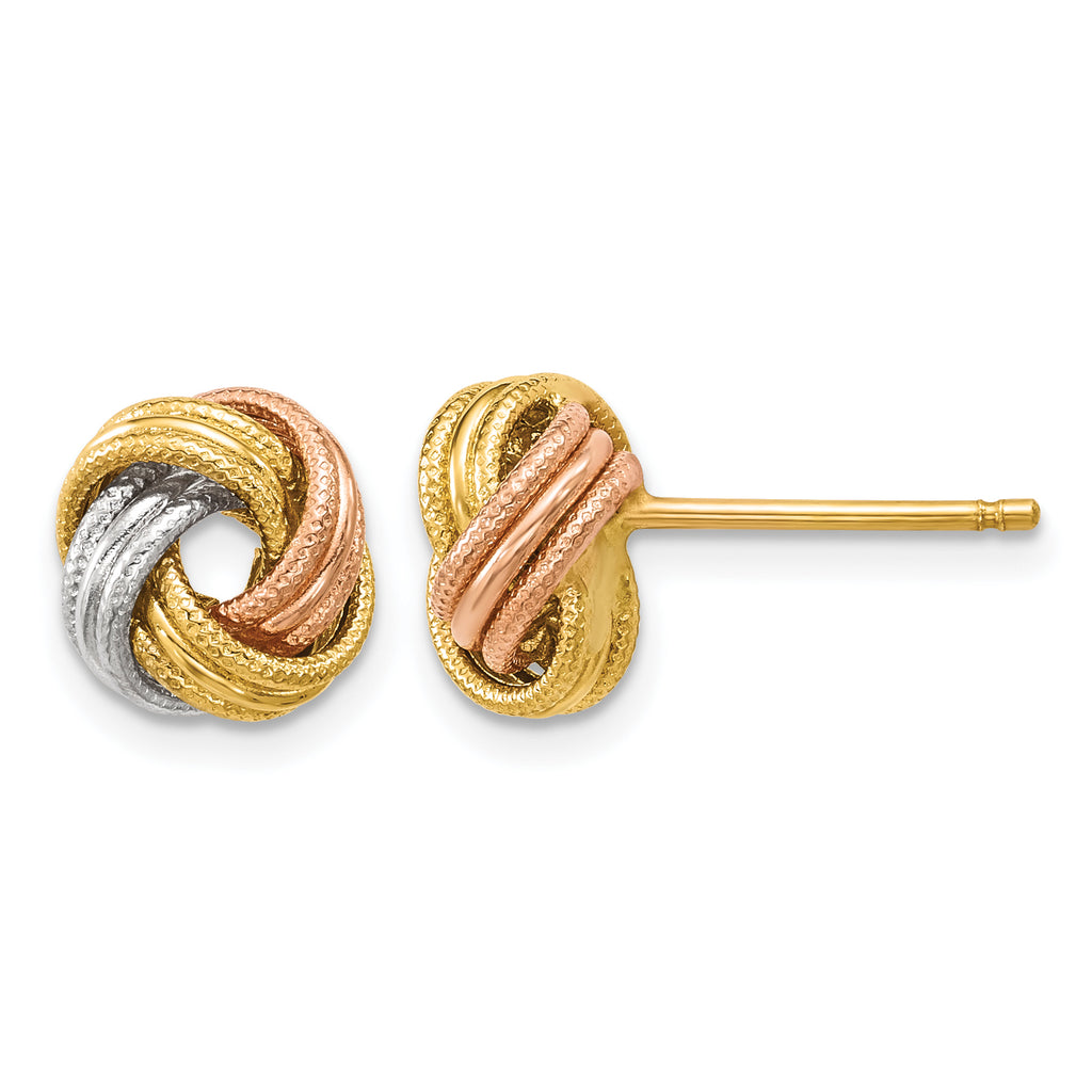 14K Tri-Color Gold Textured Love Knot Button Earrings, 9mm
