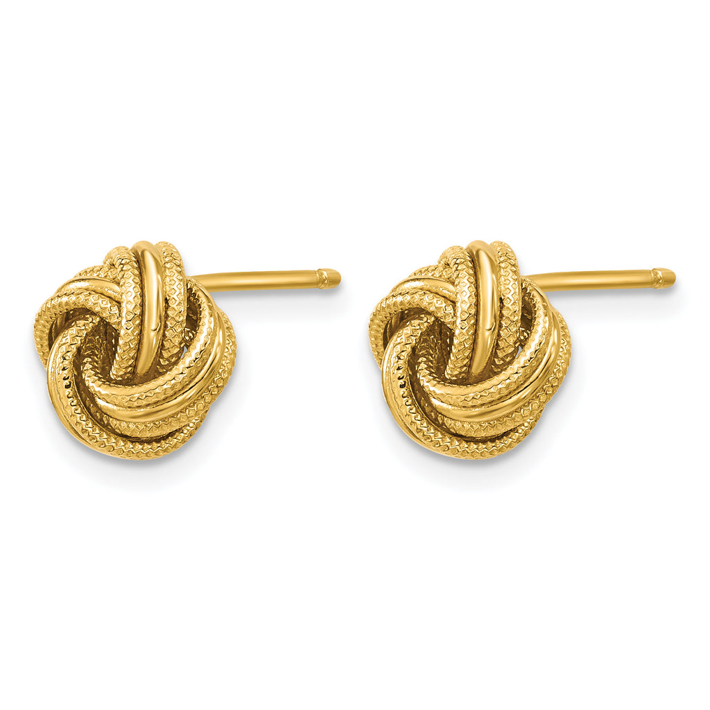 14K Yellow Gold Textured Love Knot Button Earrings, 9mm