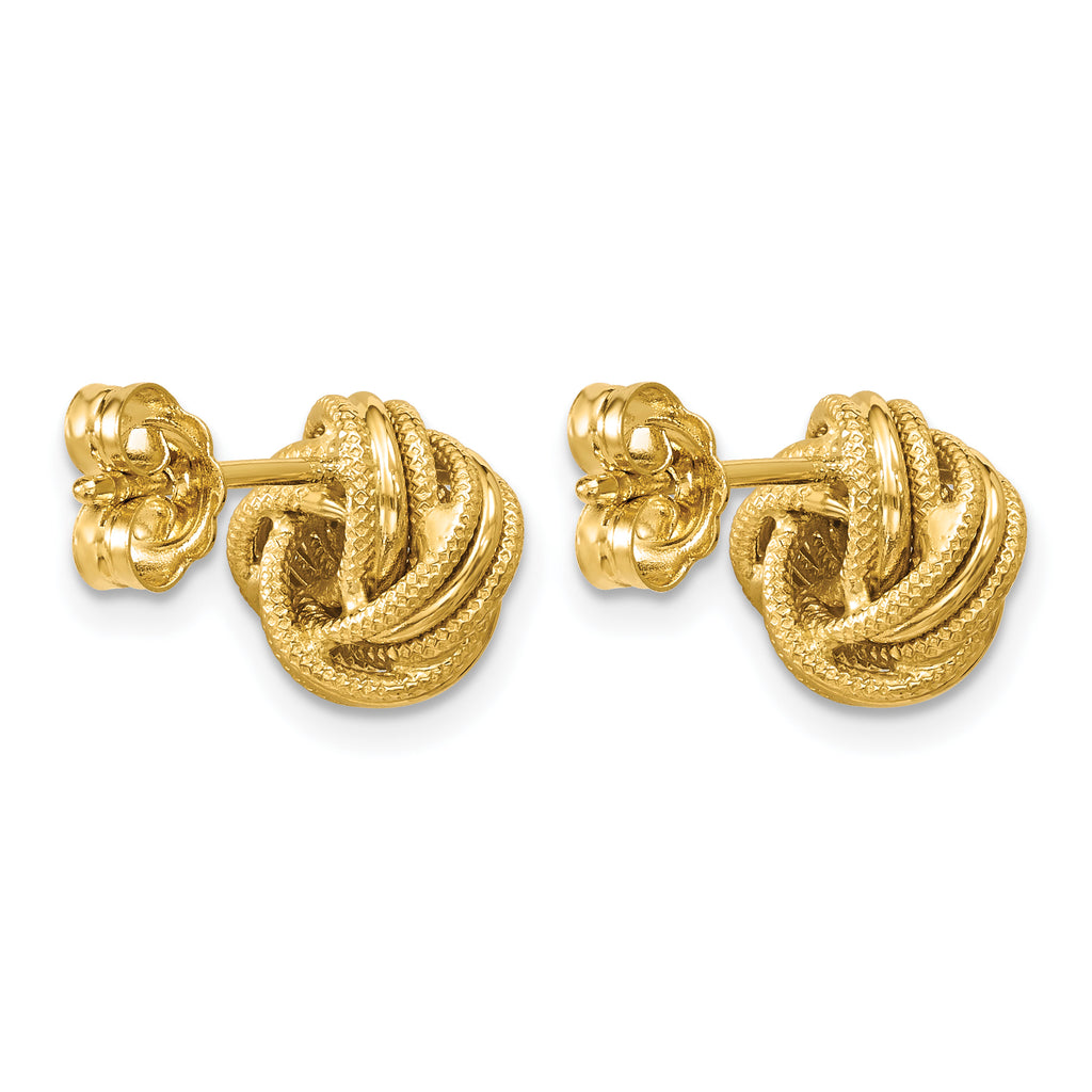 14K Yellow Gold Textured Love Knot Button Earrings, 9mm