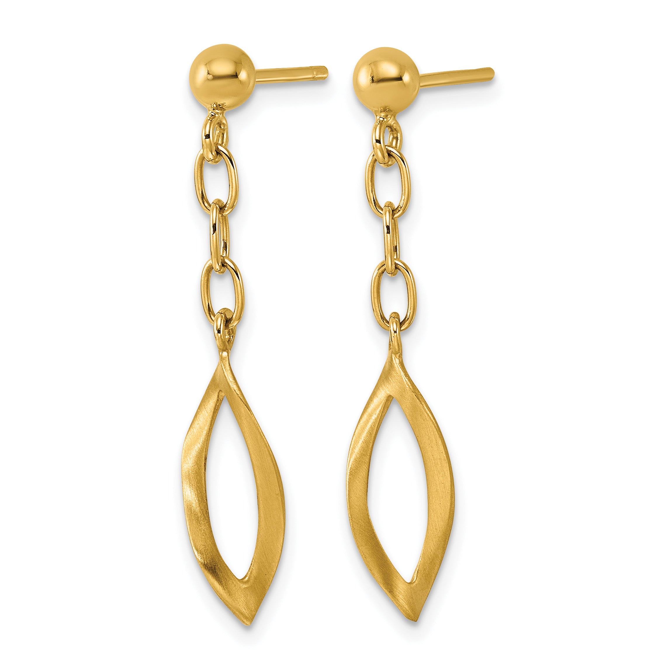 14K Yellow Gold Brushed & Polished Drop Earrings, 35mm Secondary image
