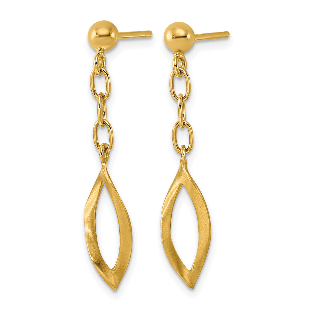 14K Yellow Gold Brushed & Polished Drop Earrings, 35mm