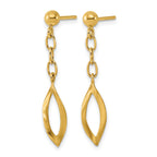 14K Yellow Gold Brushed & Polished Drop Earrings, 35mm
