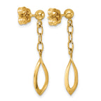 14K Yellow Gold Brushed & Polished Drop Earrings, 35mm