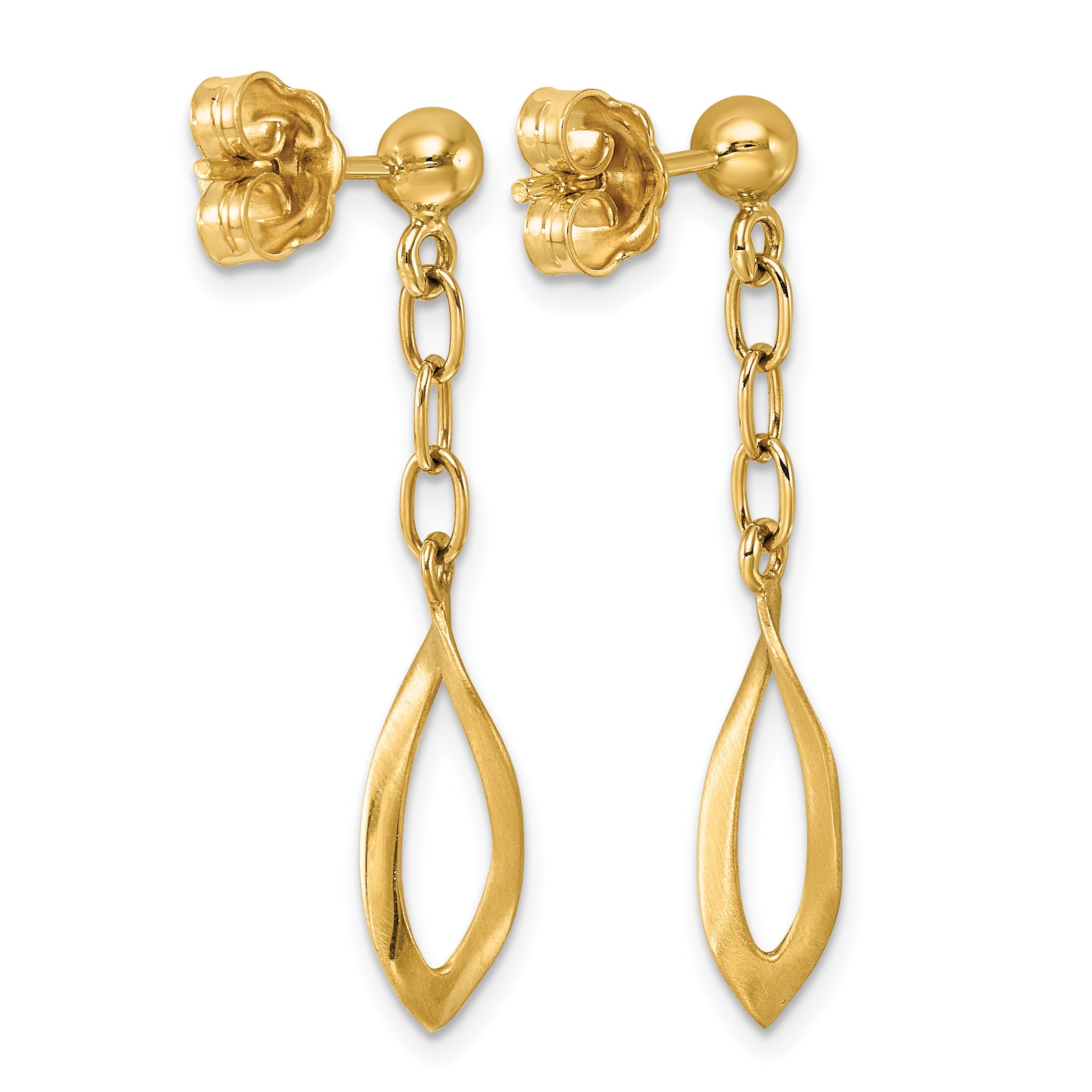 14K Yellow Gold Brushed & Polished Drop Earrings, 35mm