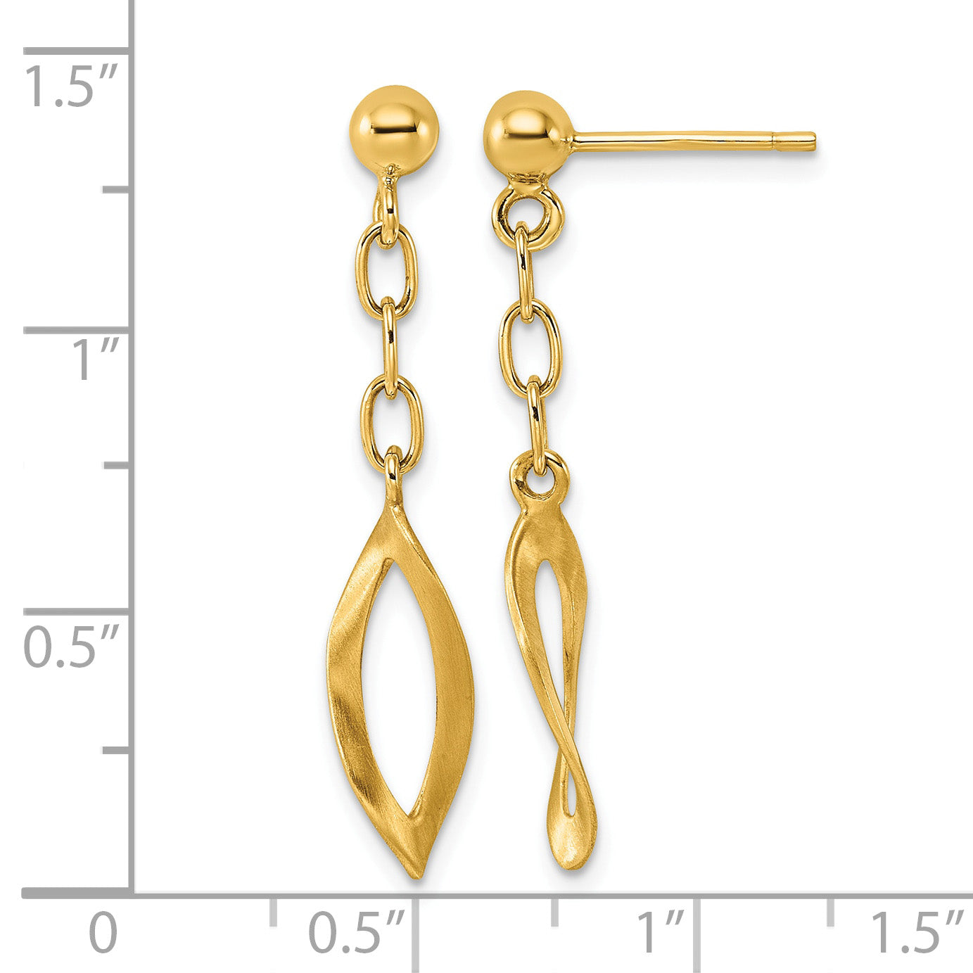 14K Yellow Gold Brushed & Polished Drop Earrings, 35mm