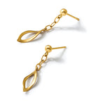 14K Yellow Gold Brushed & Polished Drop Earrings, 35mm