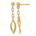 14K Yellow Gold Brushed & Polished Drop Earrings, 35mm