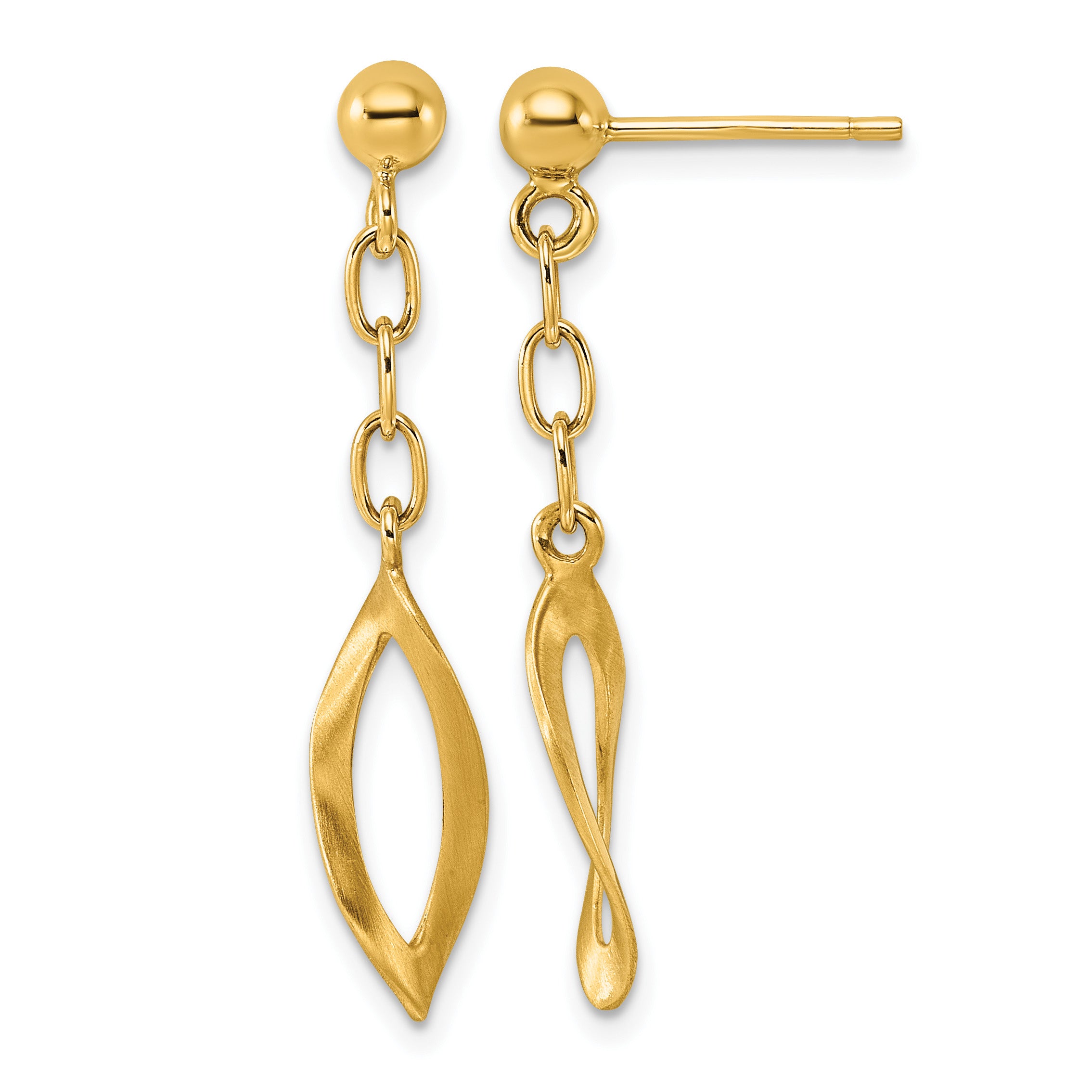 14K Yellow Gold Brushed & Polished Drop Earrings, 35mm