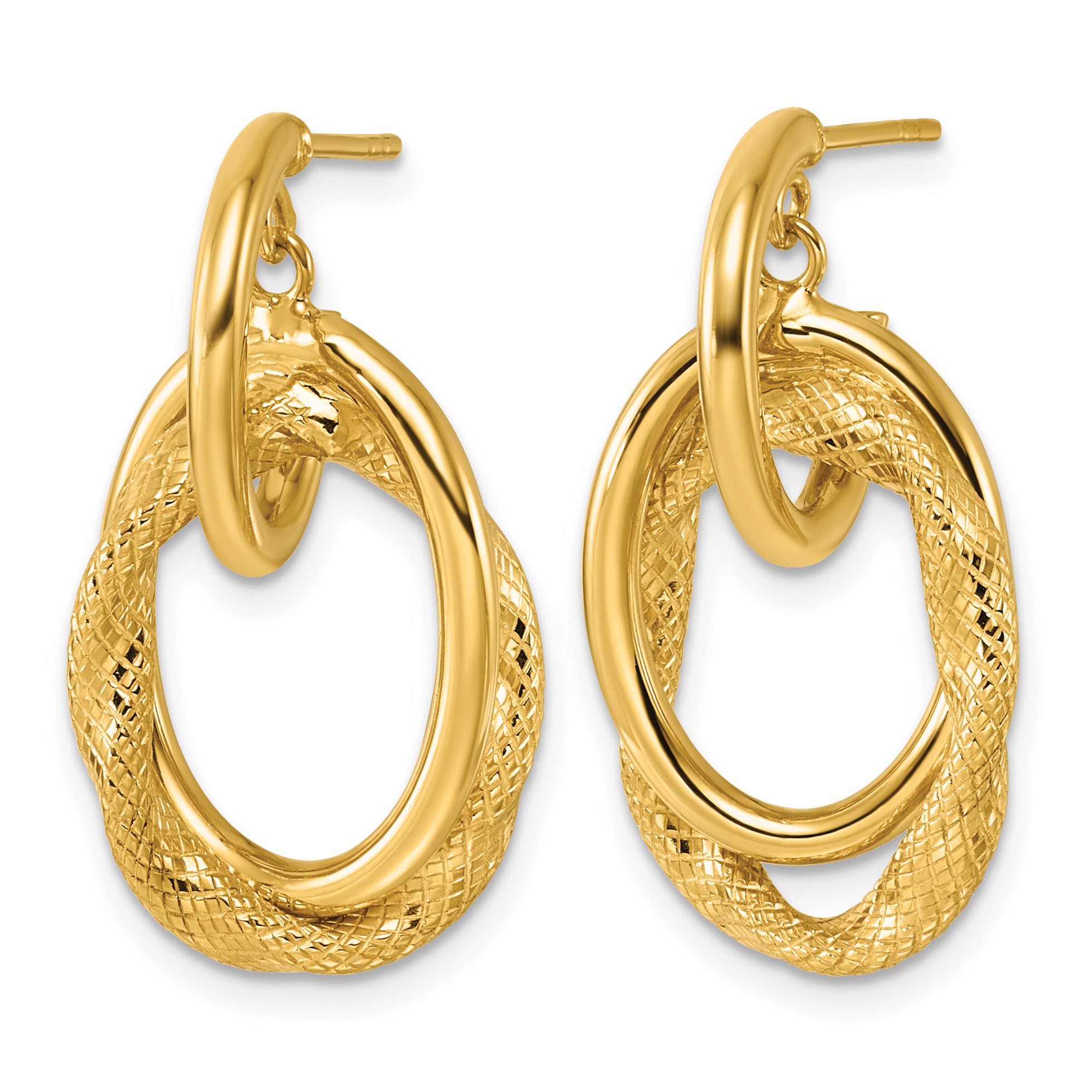14K Yellow Gold Textured Drop Earrings Secondary image