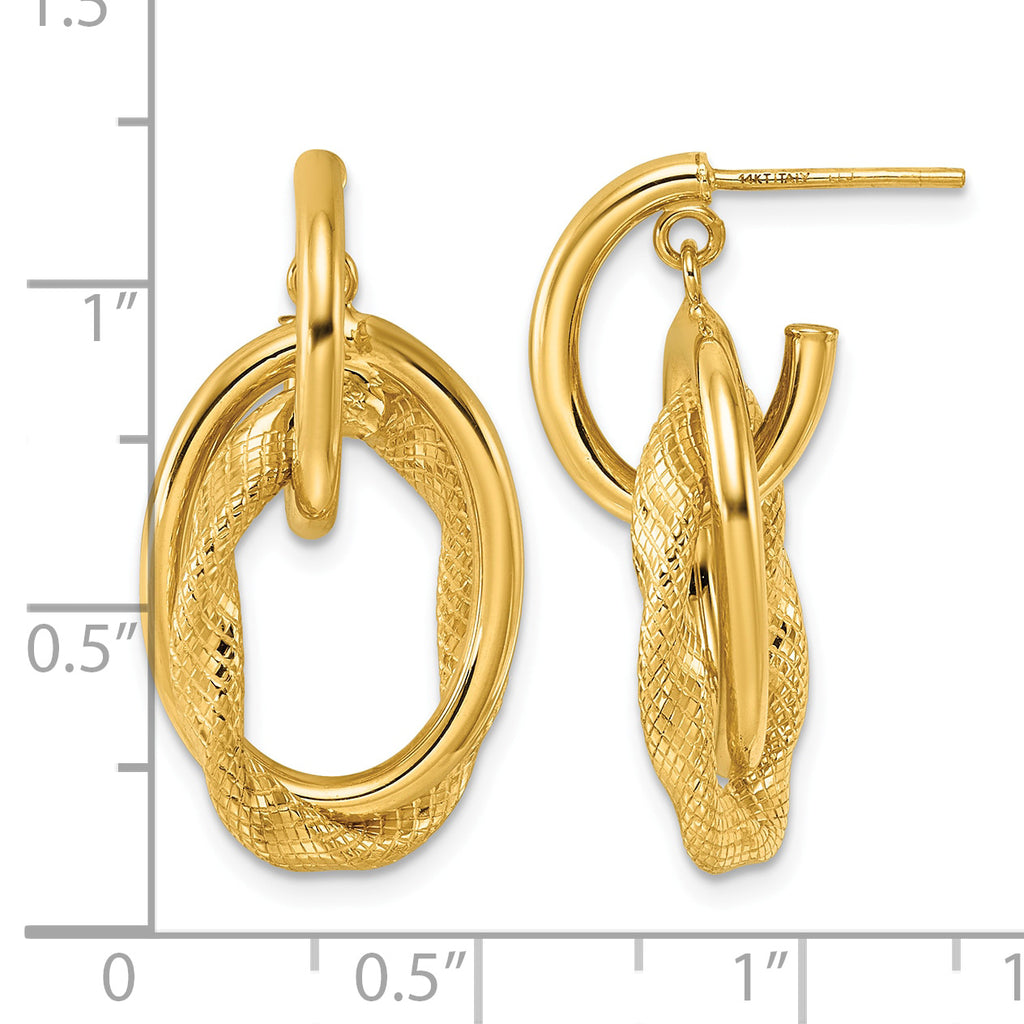 14K Yellow Gold Textured Drop Earrings