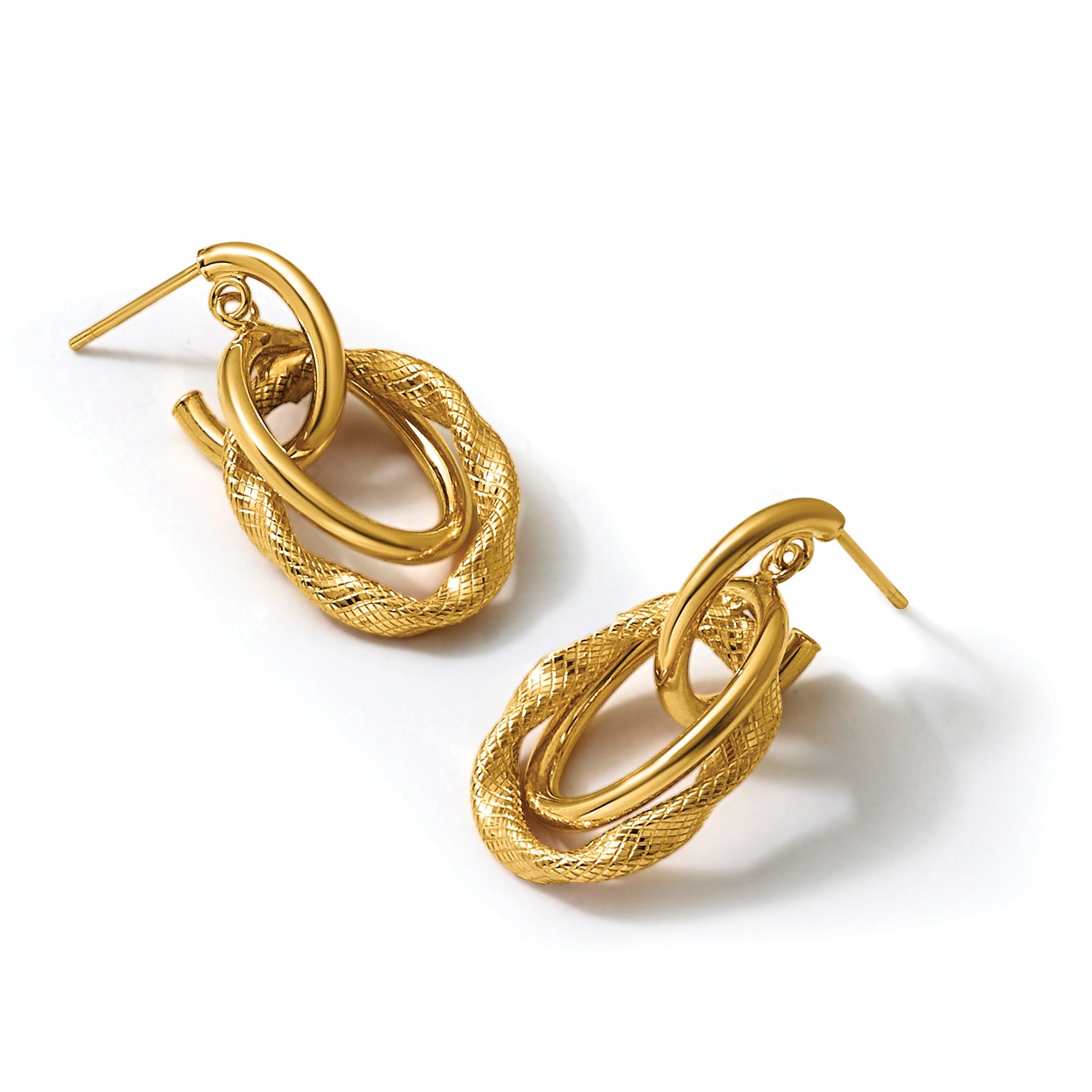 14K Yellow Gold Textured Drop Earrings