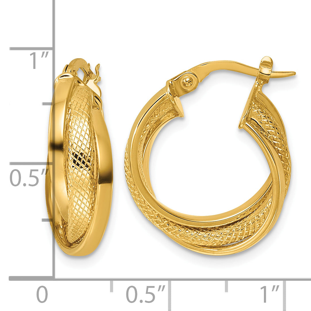 14K Yellow Gold Twisted Hoop Earrings, 7mm