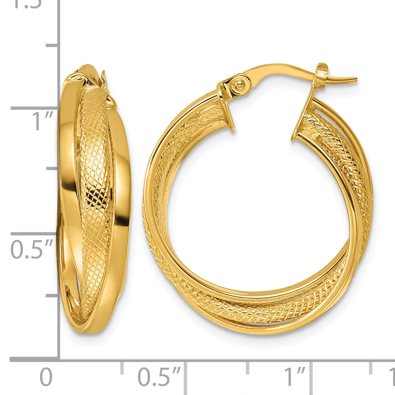 14K Yellow Gold Twisted Hoop Earrings, 7.25mm