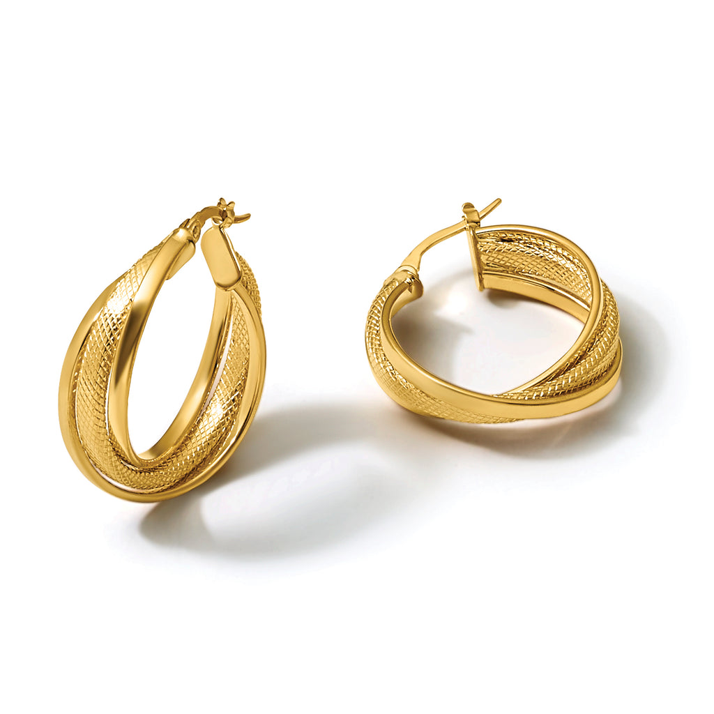 14K Yellow Gold Twisted Hoop Earrings, 7.25mm