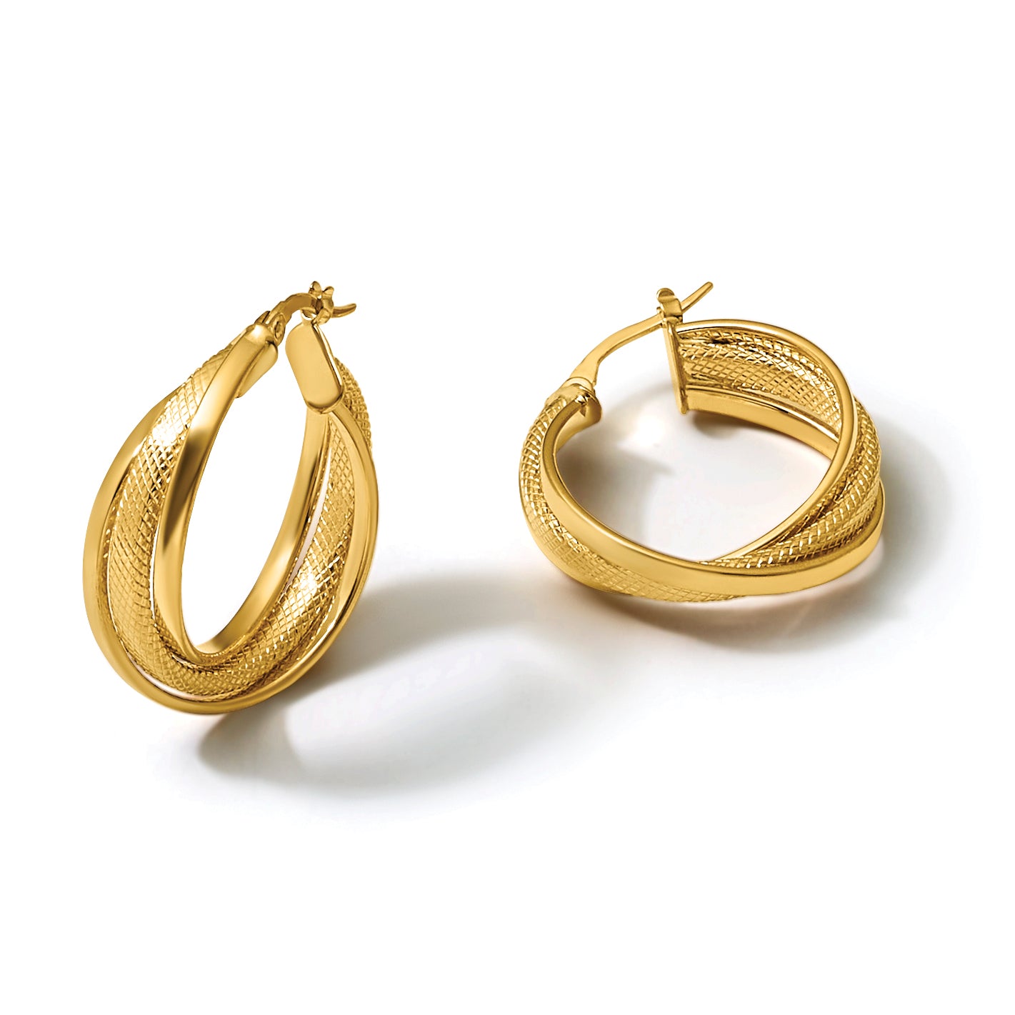 14K Yellow Gold Twisted Hoop Earrings, 7.25mm