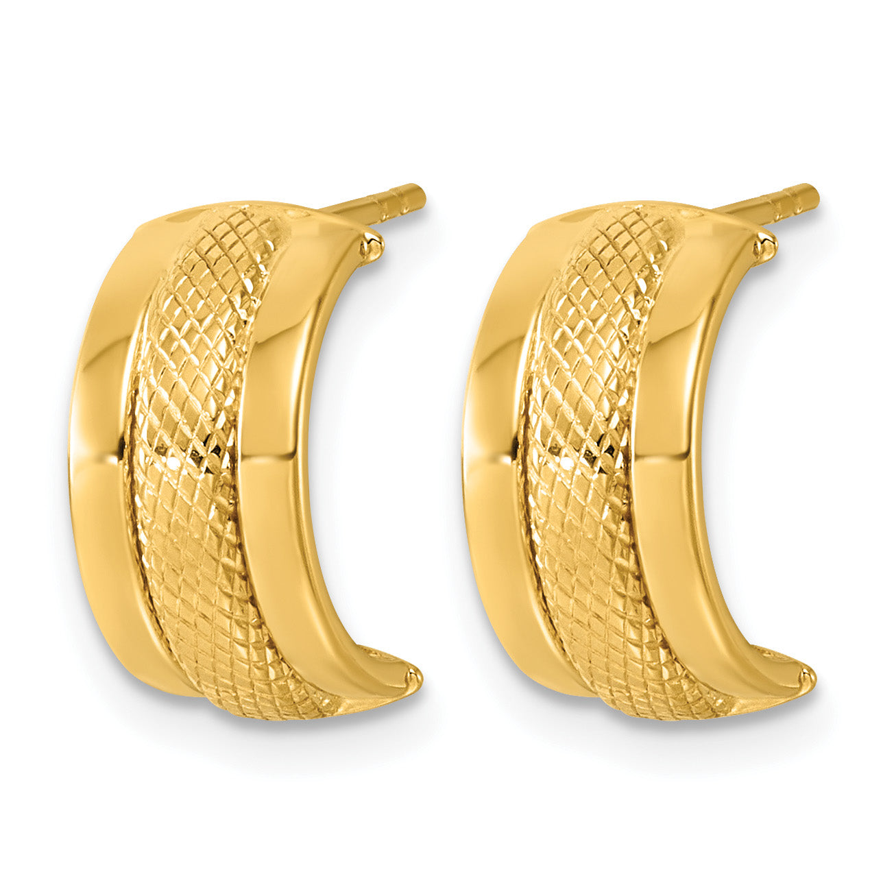 14K Yellow Gold Textured J-Hoop J-Hoop Earrings, 6.75mm Secondary image